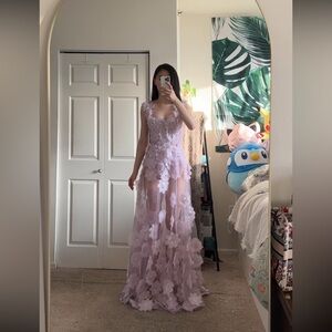 Bronx & Banco Rosalie Lilac Flower Appliqued Embellished Maxi Dress Gown S NWOT